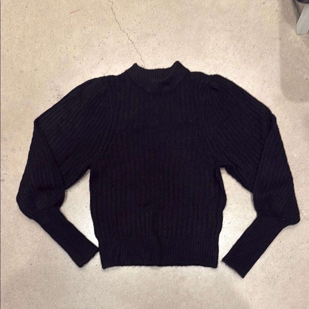 Leith Black Cowl Neck Sweater with Ribbed Texture